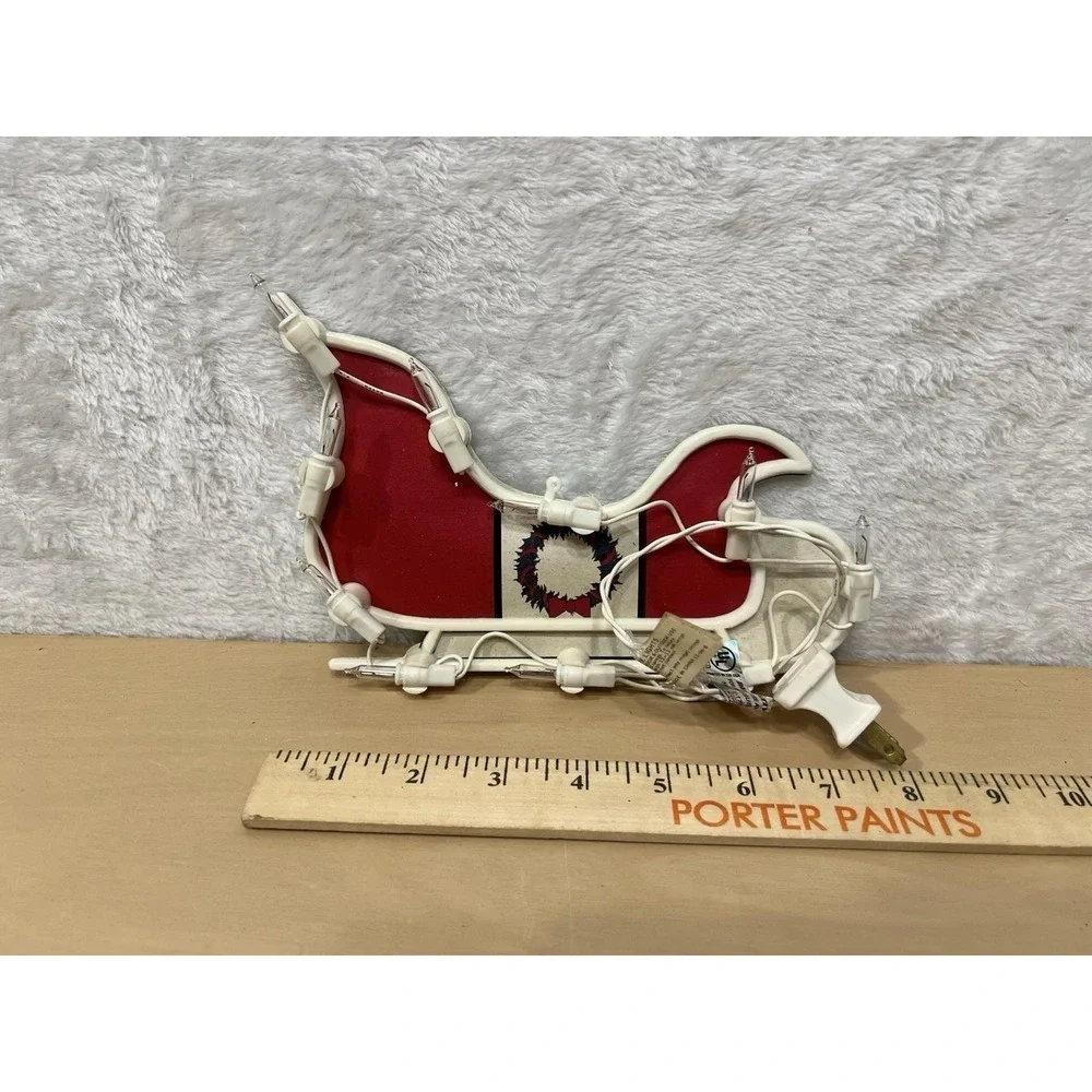 Lighted Christmas Sleigh Window Silhouette Plug-In Red White Mini Bulbs
